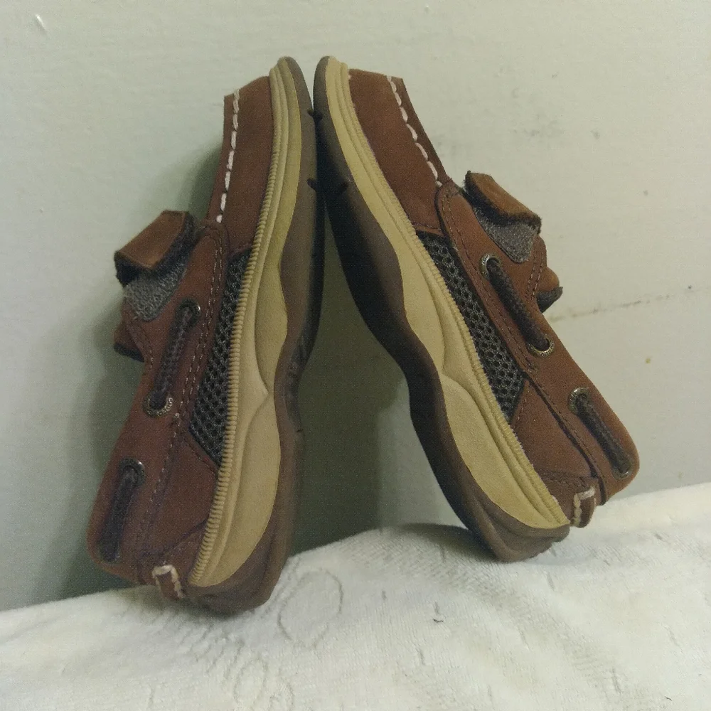 Brown Kids SPERRY Shoes with Velcro Strap TODDLER Size 7 M, 4.5 INCHES INSIDE